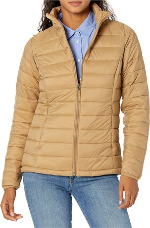 Amazon Essentials Women's Lightweight Long-Sleeve Puffer Jacket, Size M, Camel