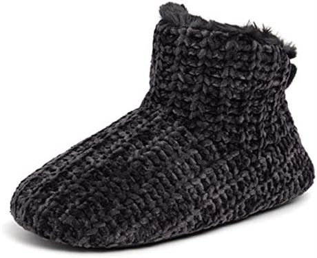 Dearfoams Women's Chenille Bootie Slipper - Black - Medium (Size 7-8)