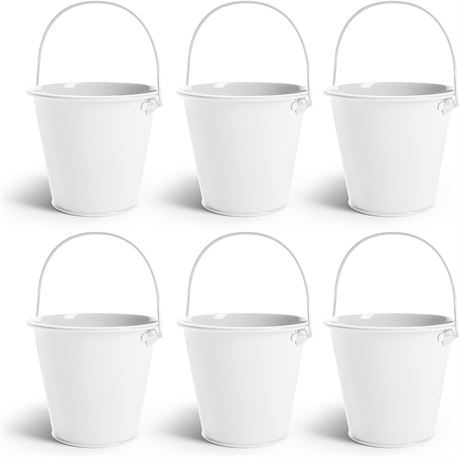 Colorlaza Small Metal Buckets with Handle, 6-Piece Set, White