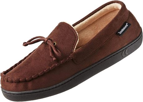 isotoner Microsuede Moccasin Whipstitch Slippers, Dark Chocolate - Size 11-12