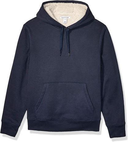 Amazon Essentials Men's Sherpa-Lined Pullover Hoodie Sweatshirt - Navy - Large