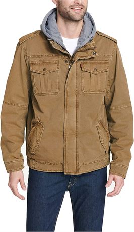 Levi's Men's Washed Cotton Hooded Military Jacket