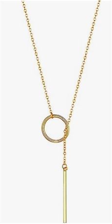 Long Necklaces for Women 14K Gold Plated Dainty Drop Bar Pendant