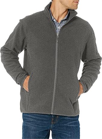 Amazon Essentials Men's Full-Zip Polar Fleece Jacket, Charcoal Heather, Large