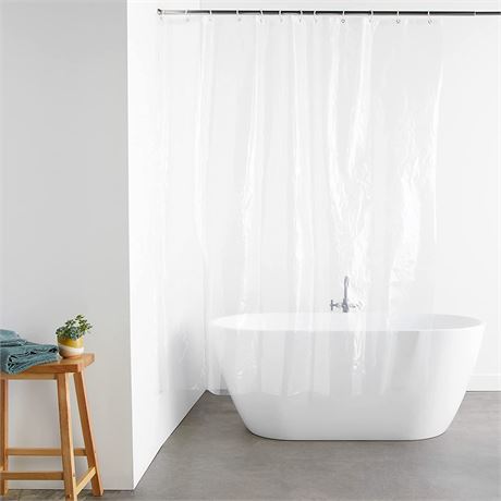 Amazon Basics Shower Curtain Liner with Plastic Hooks, 72"L x 72"W, Clear