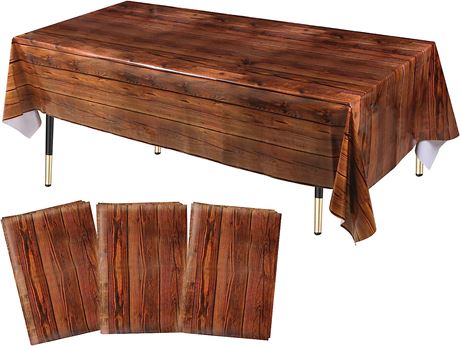 Lcoor 2 Pieces Brown Wood Grain Tablecloths