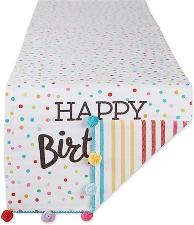 DII Happy Birthday Confetti Collection, Reversible Table Runner, 14"x72"