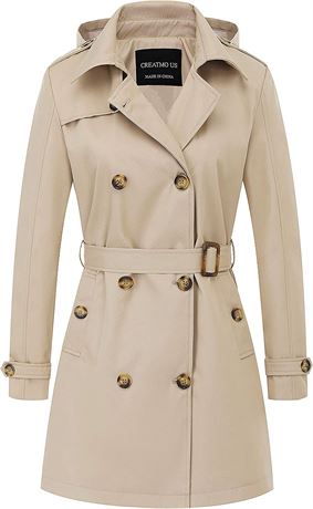 CREATMO US Women's Trench Coat Double-Breasted Classic Lapel, Small