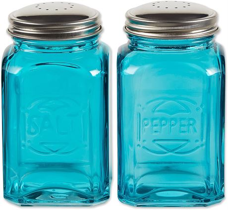 RSVP International Glass Salt & Pepper Shakers, Turquoise