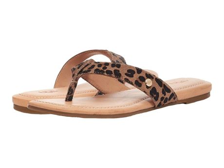 UGG Leopard Leather Flip-Flop Sandals, Size 8-8.5