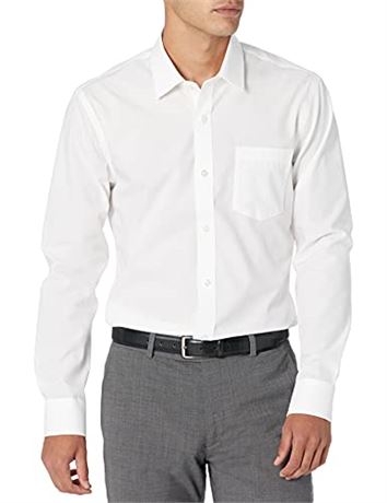 Men's Slim-Fit Long-Sleeve Dress Shirt, White, 15" Neck 32"-33" Sleeve