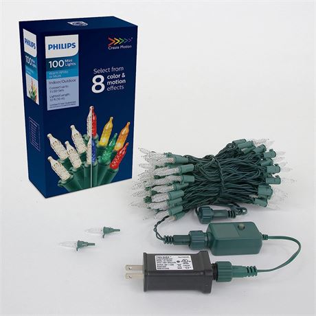 PHILIPS 100 LED 8 Bicolor Faceted 33-Foot Mini Christmas Lights on Green Wire