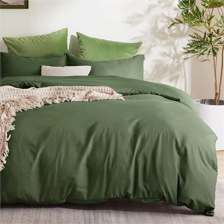 Bedsure Olive Green Duvet Cover California King, 1 Duvet Cover 2 Pillow Shams