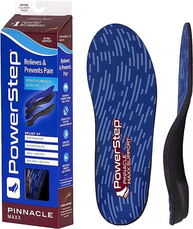 Powerstep Pinnacle Maxx Orthotic Inserts, Men's 5-5.5, Women's 7-7.5