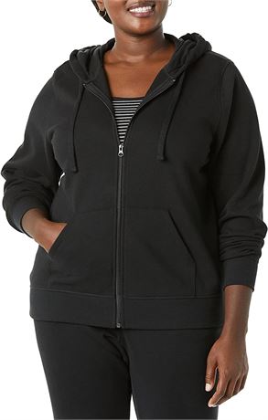 Amazon Essentials Women's French Terry Fleece Full-Zip Hoodie Black, X-Large