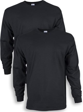 Gildan Adult Ultra Cotton Long Sleeve T-Shirt, 2-Pack, XL, Black