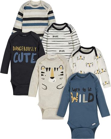 Onesies BrandUnisex Baby6-Pack Long Sleeve BodysuitsTiger Blue12 Months