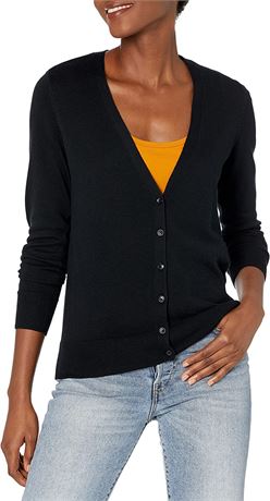 Amazon Essentials Women's Lightweight Vee Cardigan Sweater, Large, Black