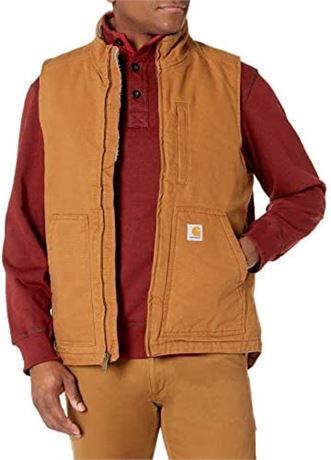 Carhartt Men's Loose Fit Washed Duck Sherpa-Lined Mock-Neck Vest, 4X-Lg