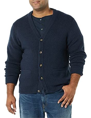 Amazon Essentials Men's Long-Sleeve Soft Touch Cardigan Sweater, Navy, Large