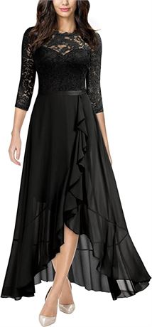 Miusol Women's Elegant Floral Lace Ruffle Bridesmaid Maxi Dress, Medium