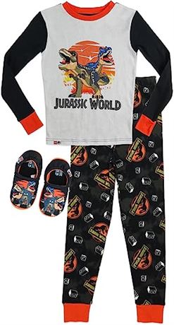 LEGO Jurassic World Boys 2 Piece Cotton Pajamas with Slippers, Size 6