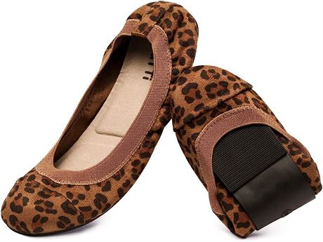 NITTI Women's Ballet Flats Classic Round Toe Flats Shoes, Size 8, Leopard Print