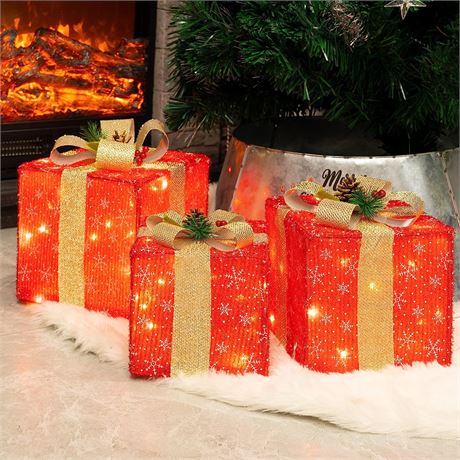 FUNPENY Set of 3 Christmas Lighted Gift Boxes