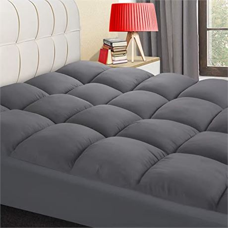 COONP Queen Mattress Topper, Extra Thick Pillowtop - Grey