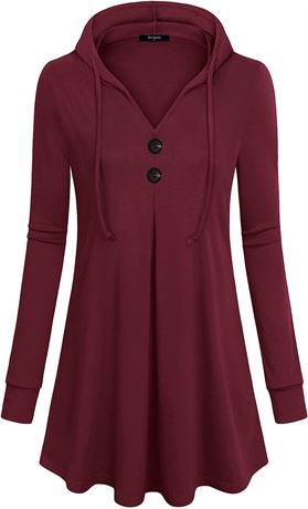 Lotusmile Women's Long Sleeve Hooded Tunic Hoodie Sweatshirt, Size XL, Dark Red