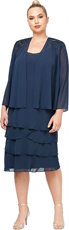 S.L. Fashions Women's Plus Size Two-Piece Jacket Dress, Size 20W, Navy