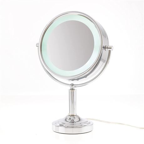 LED Lighted Mirror Double Sided 15X Magnification, Silver Chrome