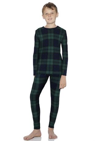 Rocky Boy's Fleece Thermal PJ Set - Small - Green Plaid