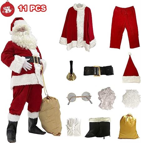 WHOBUY Men's Deluxe Santa Suit 11pc. Christmas Adult Santa Claus