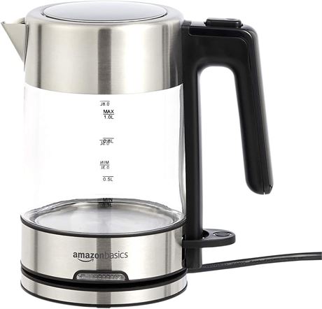 Amazon Basics Electric Glass and Steel Kettle - 1.0 Liter