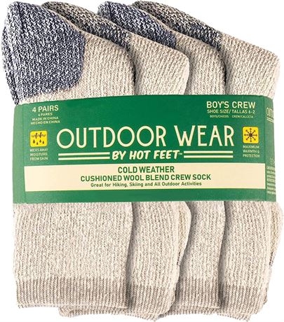 HOT FEET 4 Pack Boy's Active Outdoors Socks 6-13.5 (Age: 5-11) (Blue)