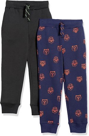 Boys' Fleece Jogger Sweatpants Pack of 2, Black/Navy, Lion, Medium