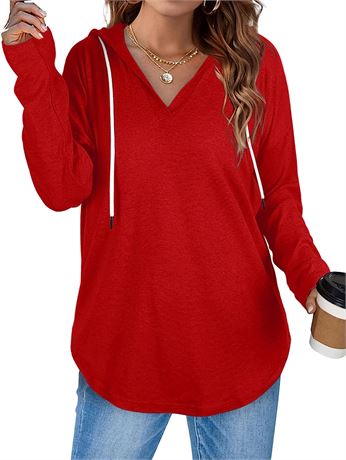 Bofell Hoodies for Women Pullover Long Sleeve V Neck Casual Sweatshirt XL