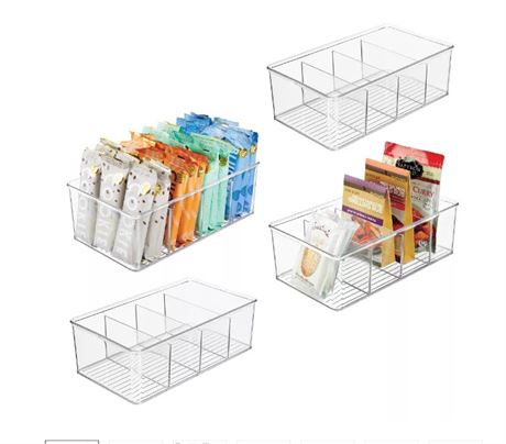 mDesign Plastic Kitchen Pantry Food Storage Organizer Bin, 4 Pack