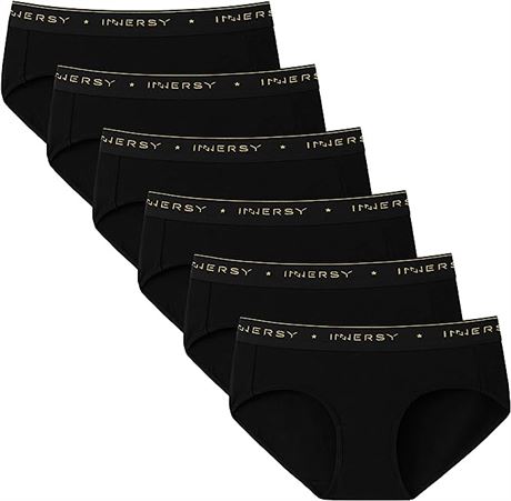 INNERSY 6 Pack Women's Comfort Cotton Briefs - Black - Medium