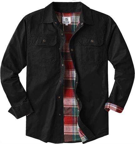 MOCOTONO Men's Heavyweight Cotton Canvas Flannel Lined Shirt Jacket Black XL