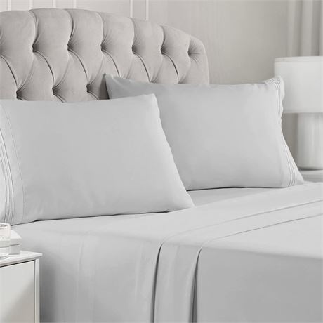 Mellanni King Size Sheets - 4 Piece - Light Grey