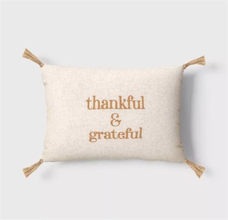 Threshold Thankful & Grateful' Embroidered Lumbar Throw Pillow, Cream/Brown