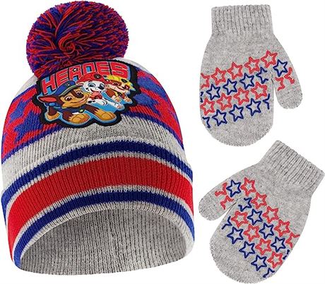 Boys Winter Hat Set, Paw Patrol's Marshall, Beanie/Mittens for Kids Age 2-4