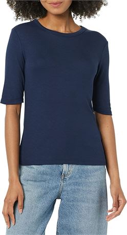 Amazon Aware Women's Modal Ribbed Elbow Sleeve Crew Neck T-Shirt, Large