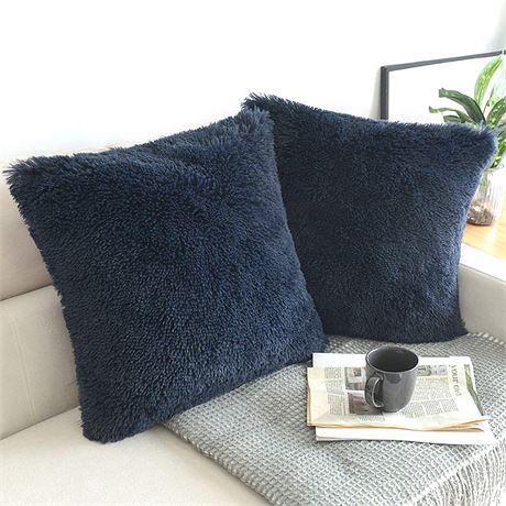 NordECO HOME Luxury Soft Faux Fur Fleece Cushion Cover, Navy, 2 Pack Shams