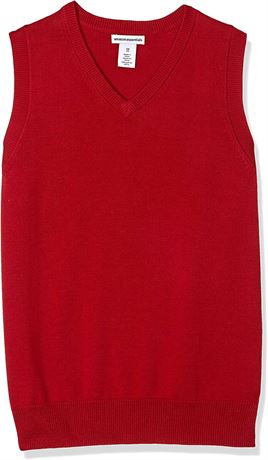 Amazon Essentials Boys Cotton V-Neck Sweater Vest, Red, XXL (14-16)