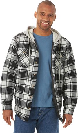 Wrangler Authentics Men's Quilted Lined Flannel Shirt Jacket with Hood, XL