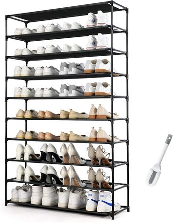 HODYANN Shoe Tower, Metal Storage Cabinet, 10 Tiers - Black (Some Poles Damaged