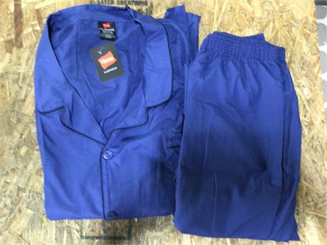 Hanes Men's Broadcloth Long Sleeve Pajama Set 4XL Navy